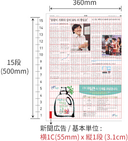 新聞広告 / 基本単位 : 横1cm X 縦1段 (3.1cm)